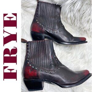 FRYE Sacha Chelsea Western Studded Urban Cowboy Pointed Toe Ankle Bootie, Size 7